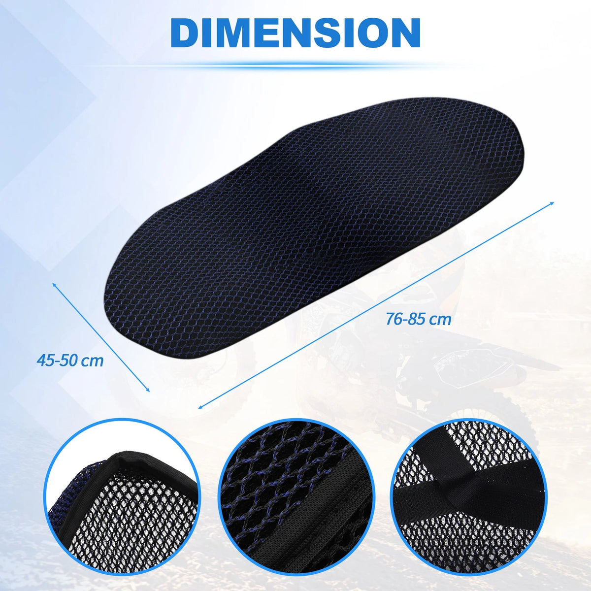 Motorcycle Seat Cushion for Universal Fit (76-85cm L, 45-50cm W) - Blue/Black