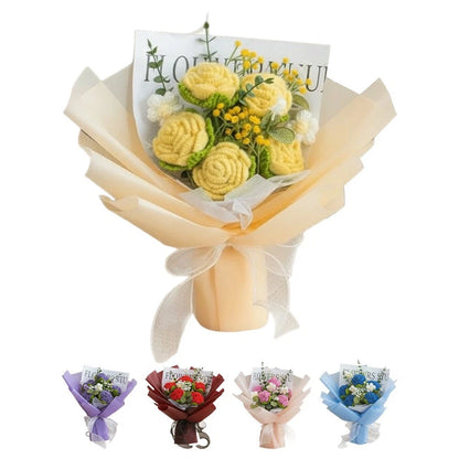 2X Handcrafted Rose Crochet Bouquet Decorative Flower Bundle
