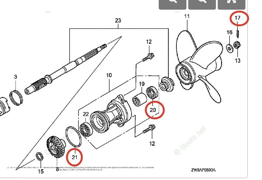 Lower Unit Seal Kit for Honda 8/9.9/10/15/20HP (91252-ZW9-003, 91351-ZV4-003)