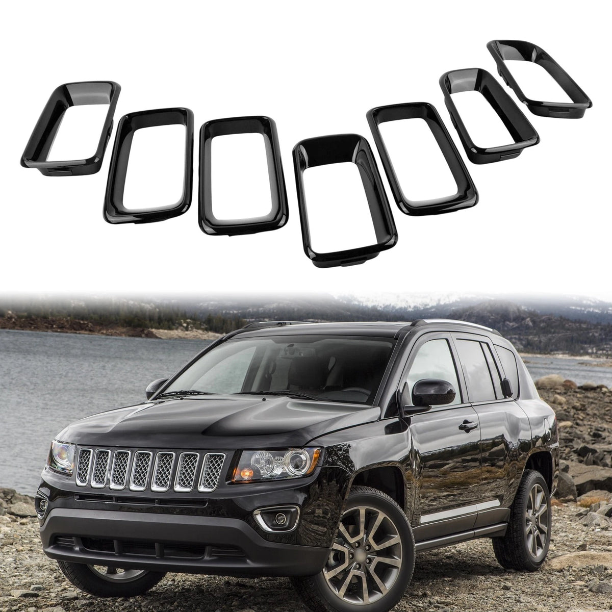 Black ABS Grille Trim for Jeep For Compass with Easy Direct Installation
