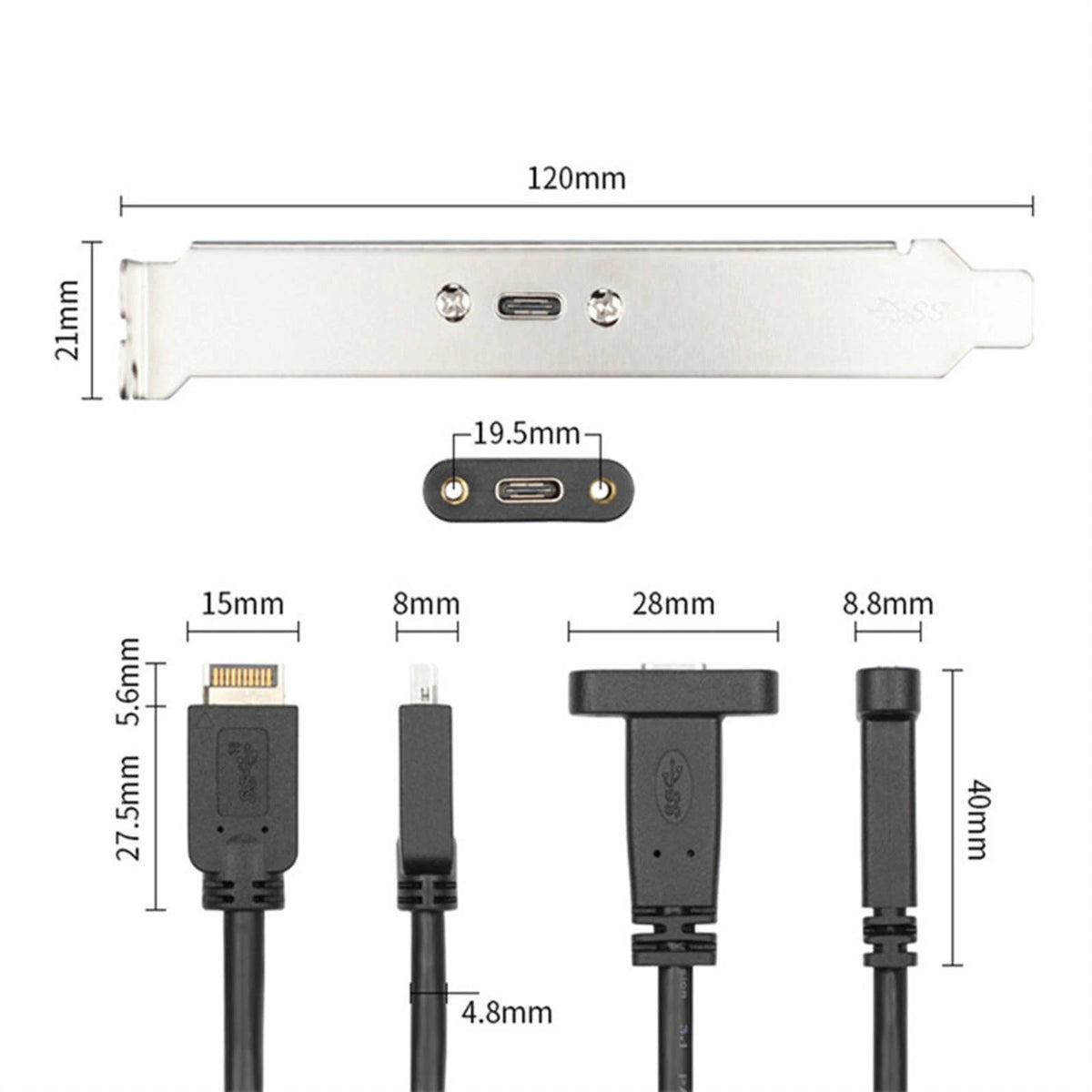 USB 3.1 Type E PCI-E to Type C Female Extension Cable with Bracket