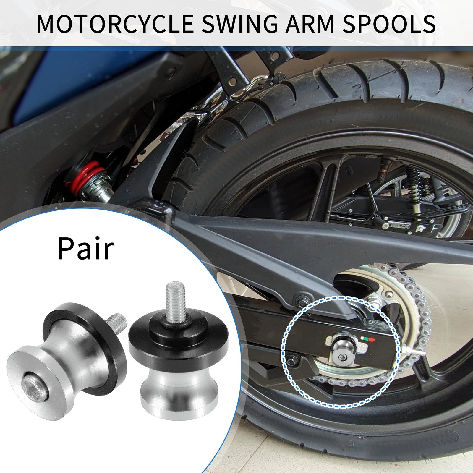 Swingarm Spools Pair 6mm Replacement for Motorbike Swing Arm (Universal)