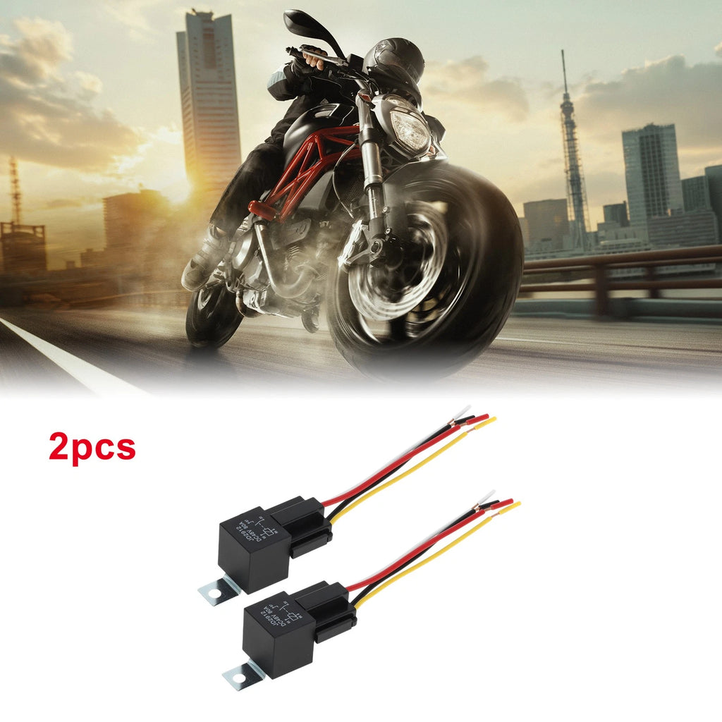 2X Auto Relay 4 Pins 48V 80A with Harness Sockets for Universal Use