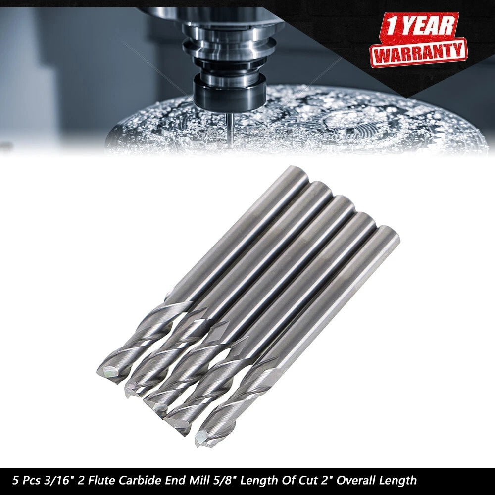 5 Pcs 3/16" 2 Flute Carbide End Mill for