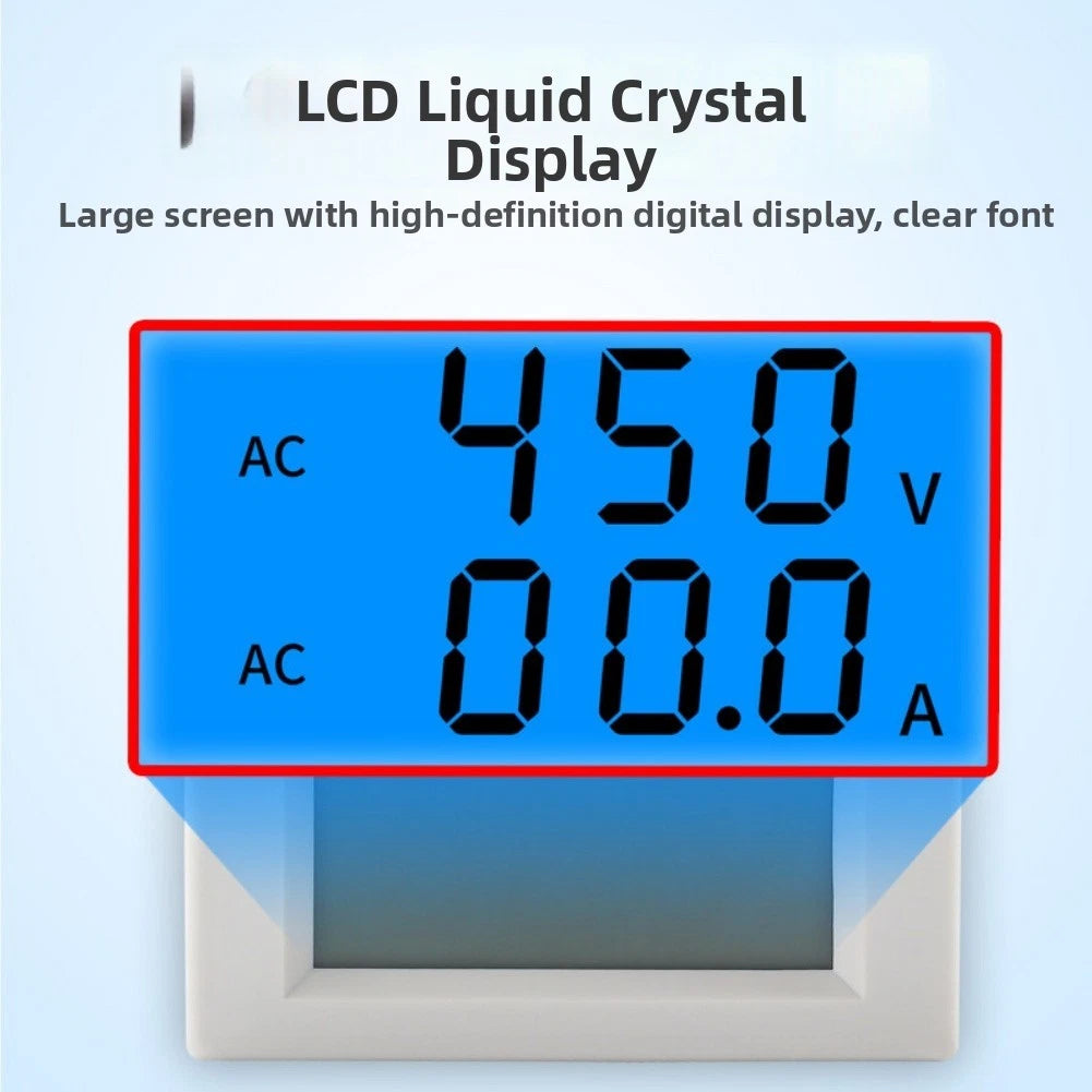 LCD Digital Voltmeter Ammeter Dual Display 80-500V AC 100A 68x38mm