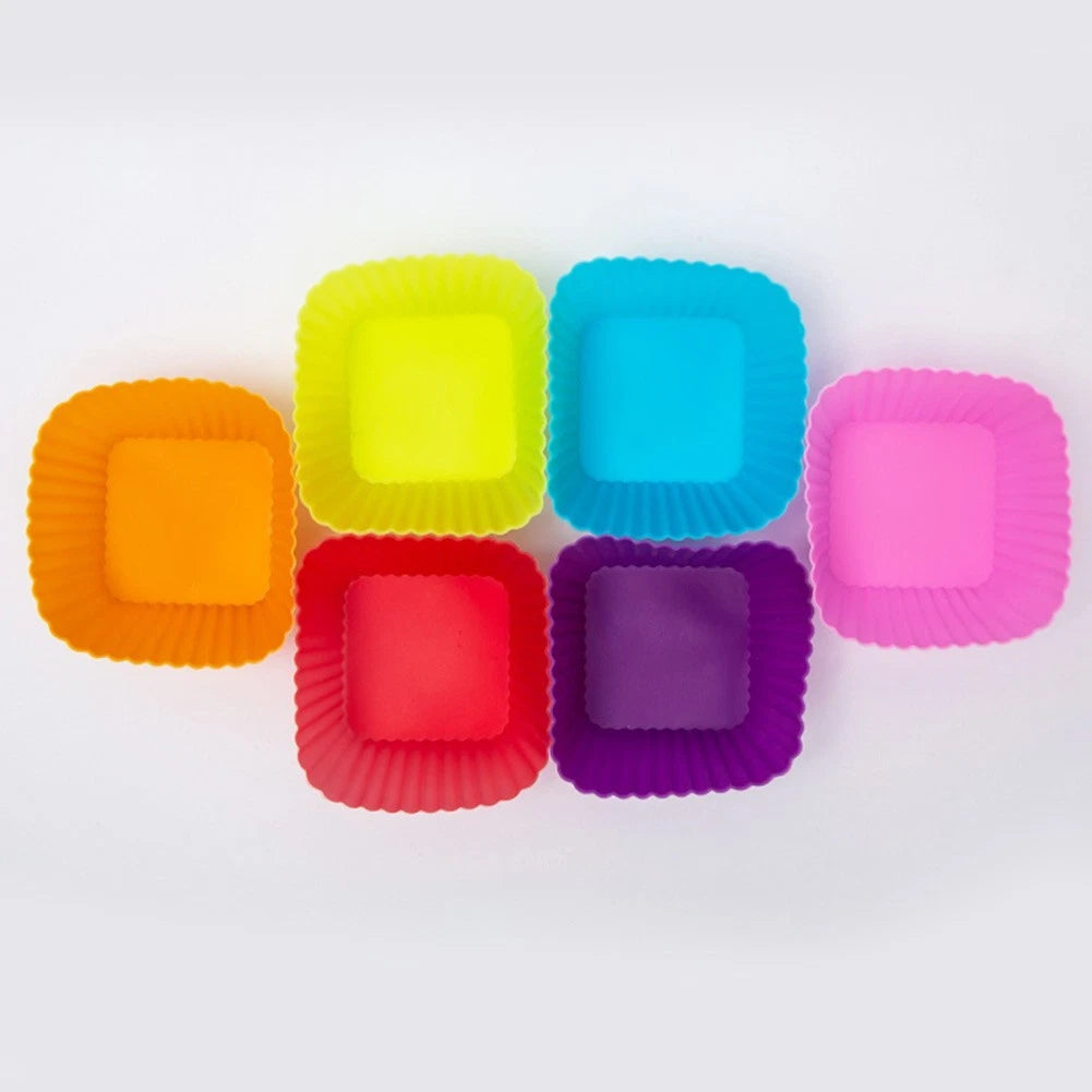 Set of 6 Silicone Square Cake-Mold Cupcake Liners Reusable Non-Stick