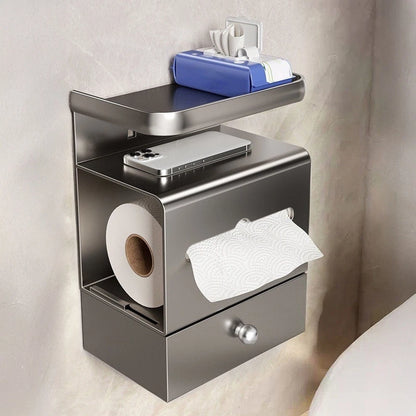 Space Saving Wall Mounted Tissue Box Shelf - Black Steel (24.5x19.2cm)