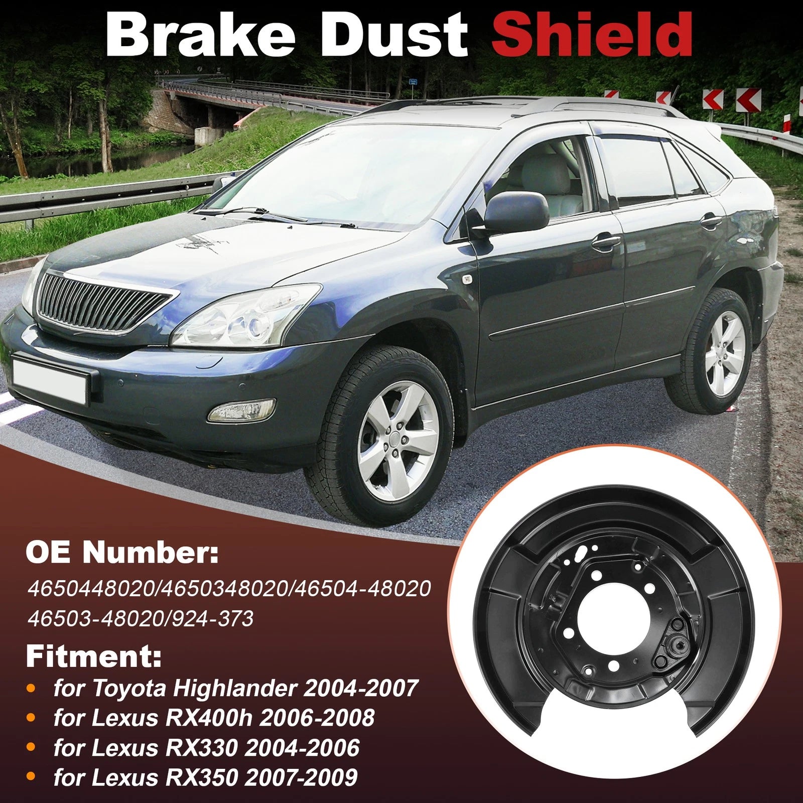 Brake Dust Shield Rear Left Right Replacement for Toyota Highlander (2008–2013)