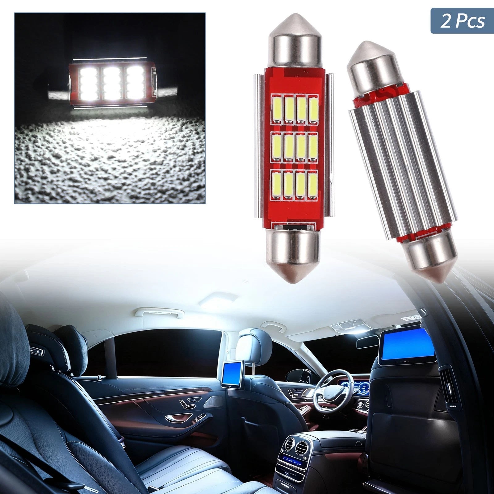 2X LED Dome Light Bulbs 4014 Chip 41mm for