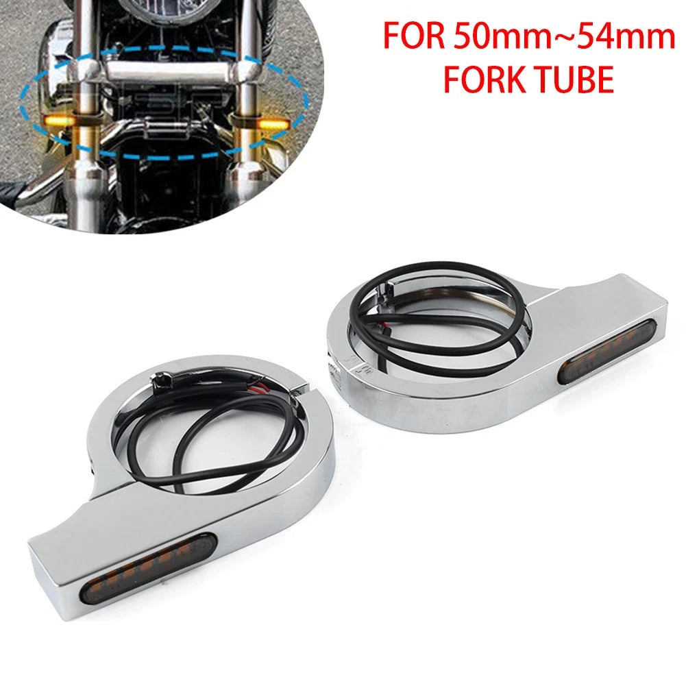 Chrome LED Fork Turn Signal Light Indicator for Harley Suzuki
