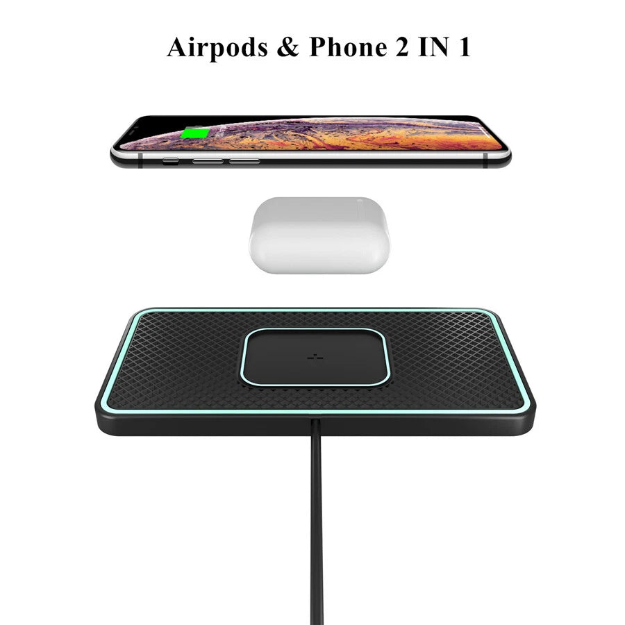 15W Wireless Car Charger Silicone Pad Mobile Phone Fast Charging Mat Cradle