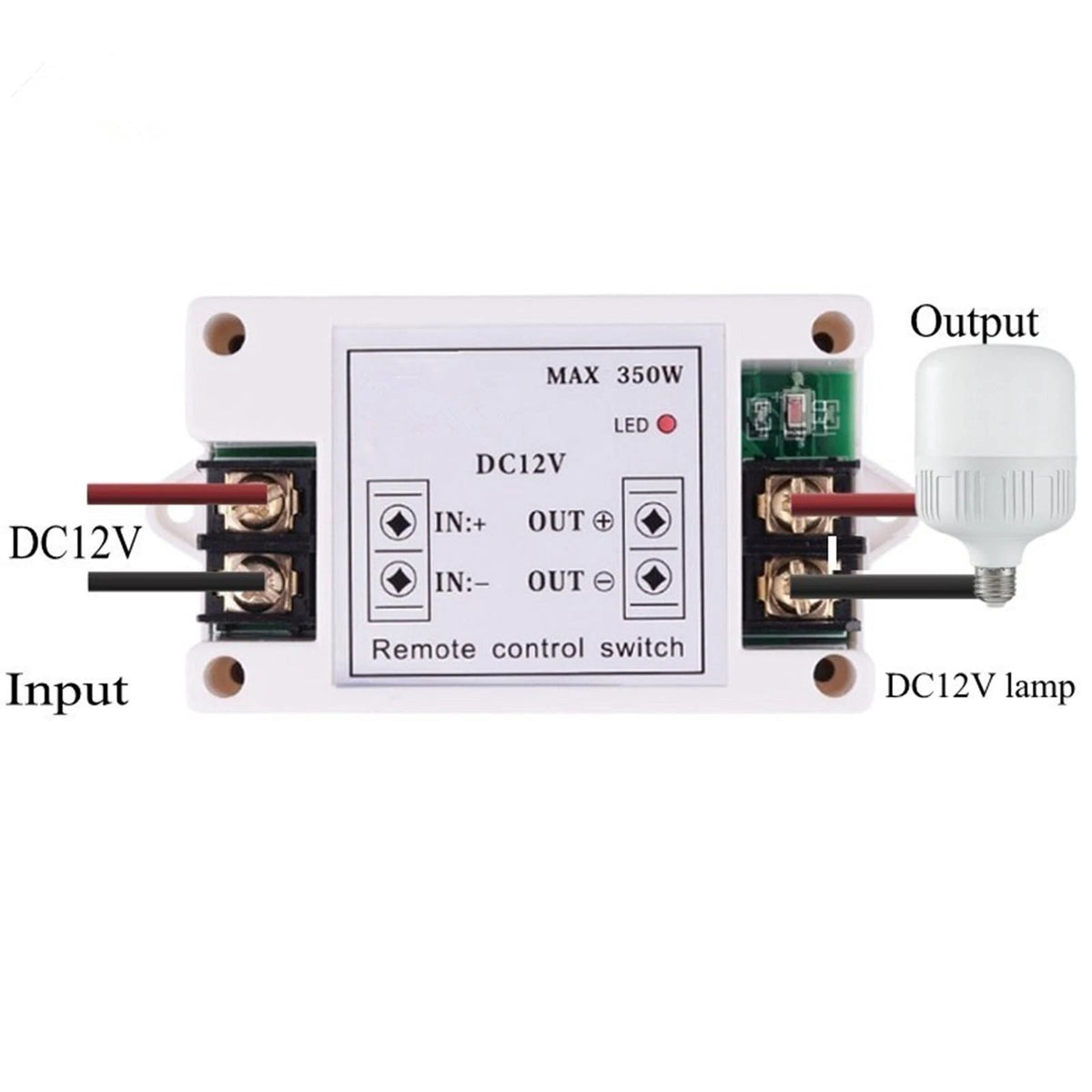 H12V DC 40A 350W RF Wireless Remote Control Receiver with 433MHz Remote
