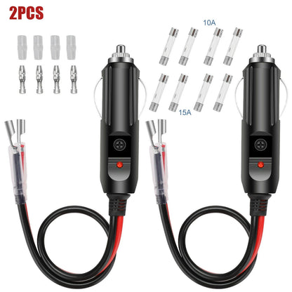 2 Pack 12V LED Light Cigarette Lighter Male Plug Replacement with Leads