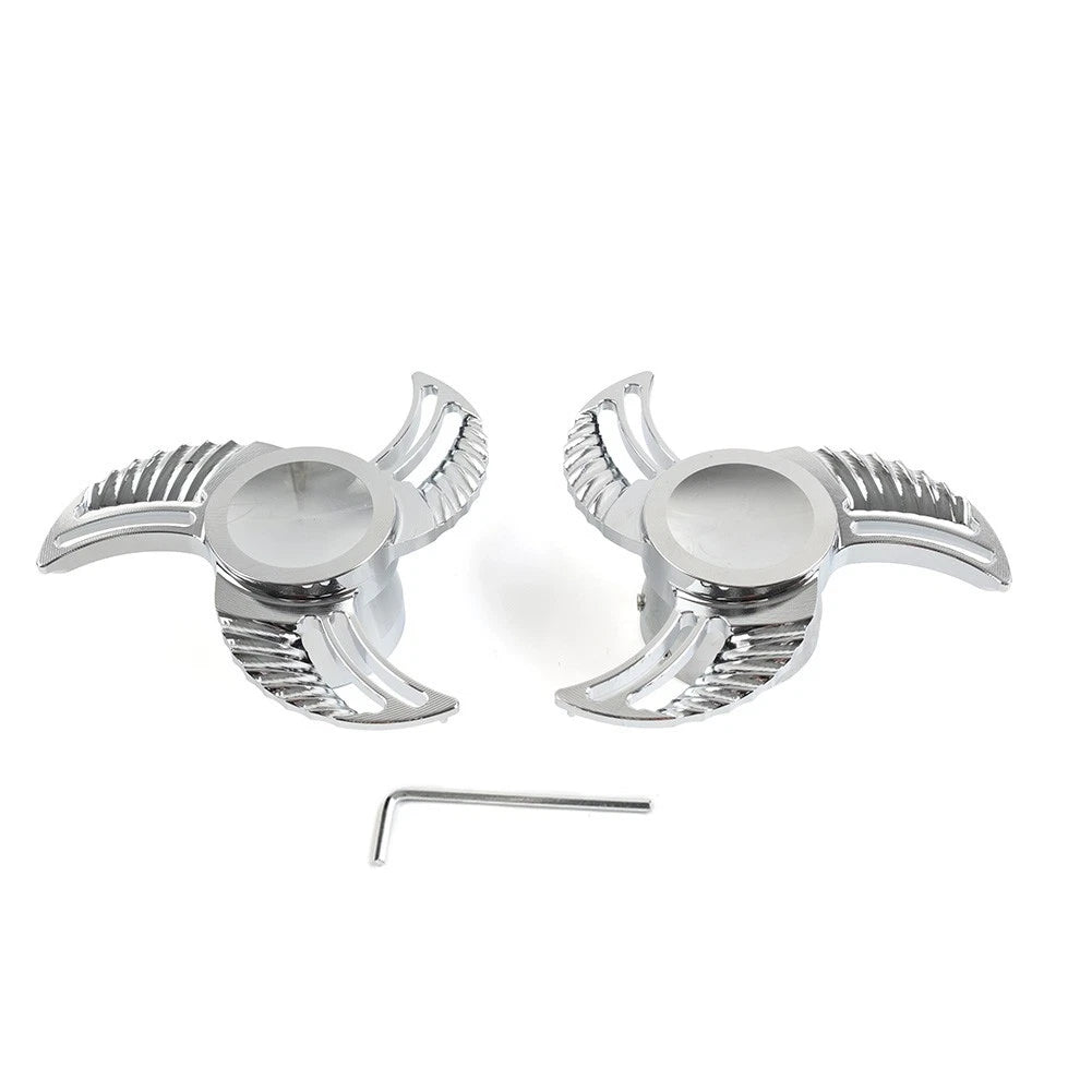 2x Spun Blade Spinning Front Axle Caps Nut Covers For Harley Softail Dyna Chrome