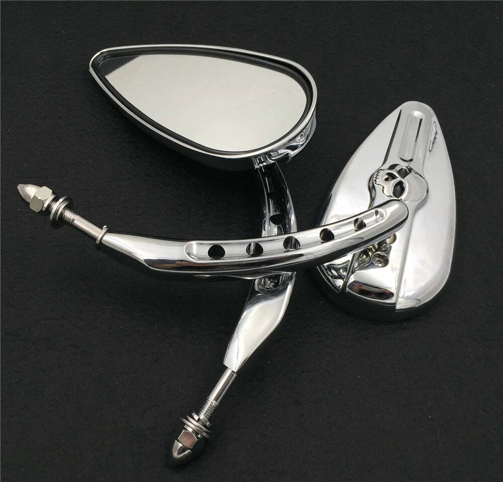 Chrome Skull Side Mirrors for Harley Touring Electra Glide (2009–2023)