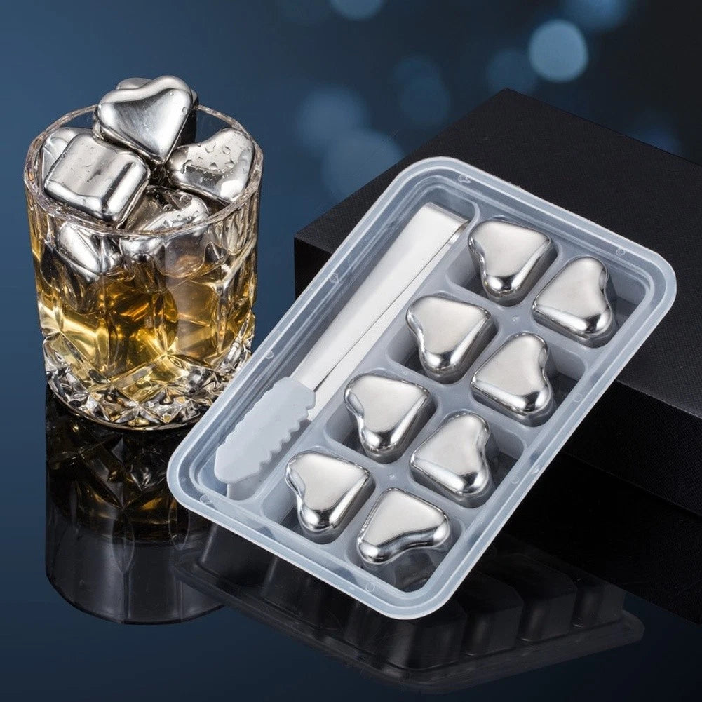 Set of 4 Mirror Polished 304 SS Heart Ice Cubes for Beverage Presentation