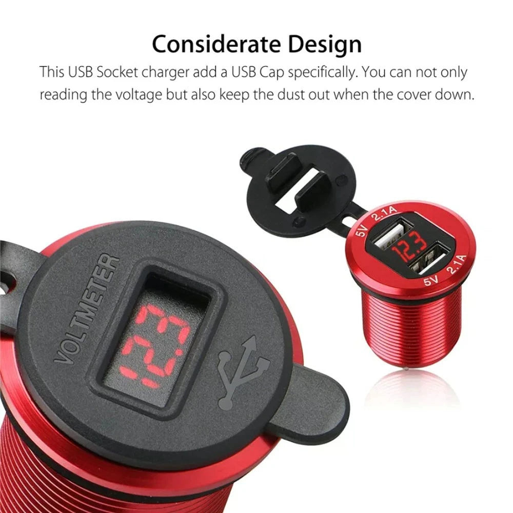 Dual USB Car Charger Adapter with LED Voltmeter for Universal Use