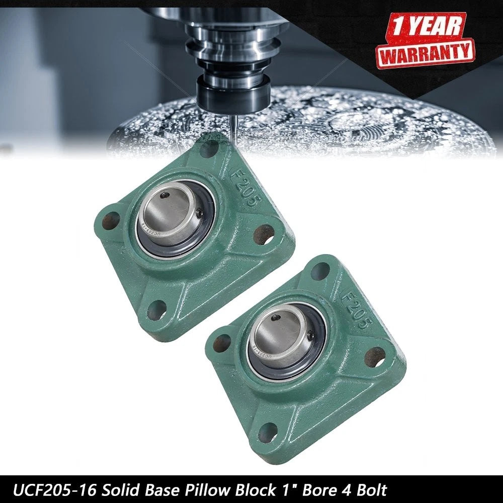 Set of 2 UCF205-16 Solid Base Pillow Block Bearings 1" Bore 4 Bolt