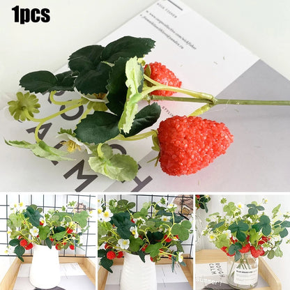 Set of 4 Fake Strawberry Plastic Realistic Silk Flowers