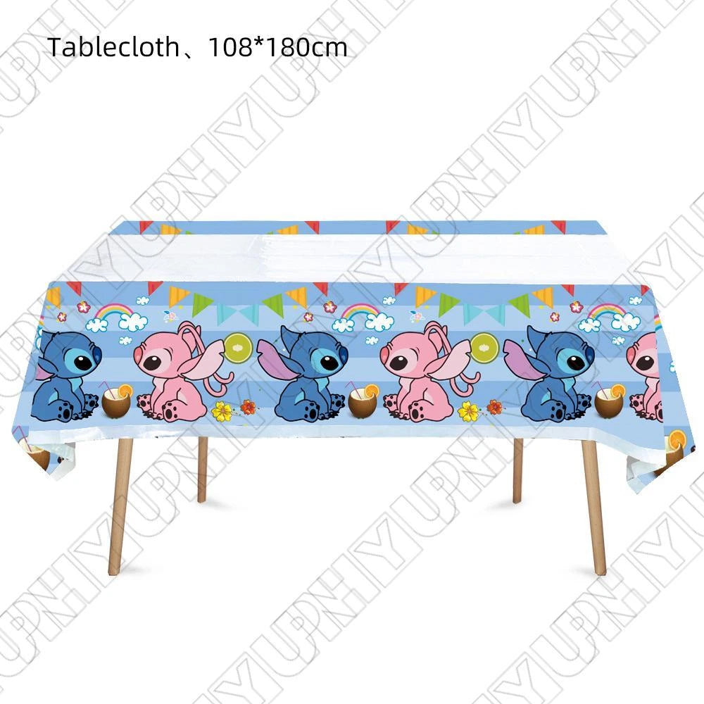 52pcs Stitch Party Tableware Includes Napkins Plates Tablecloth Cup Banner