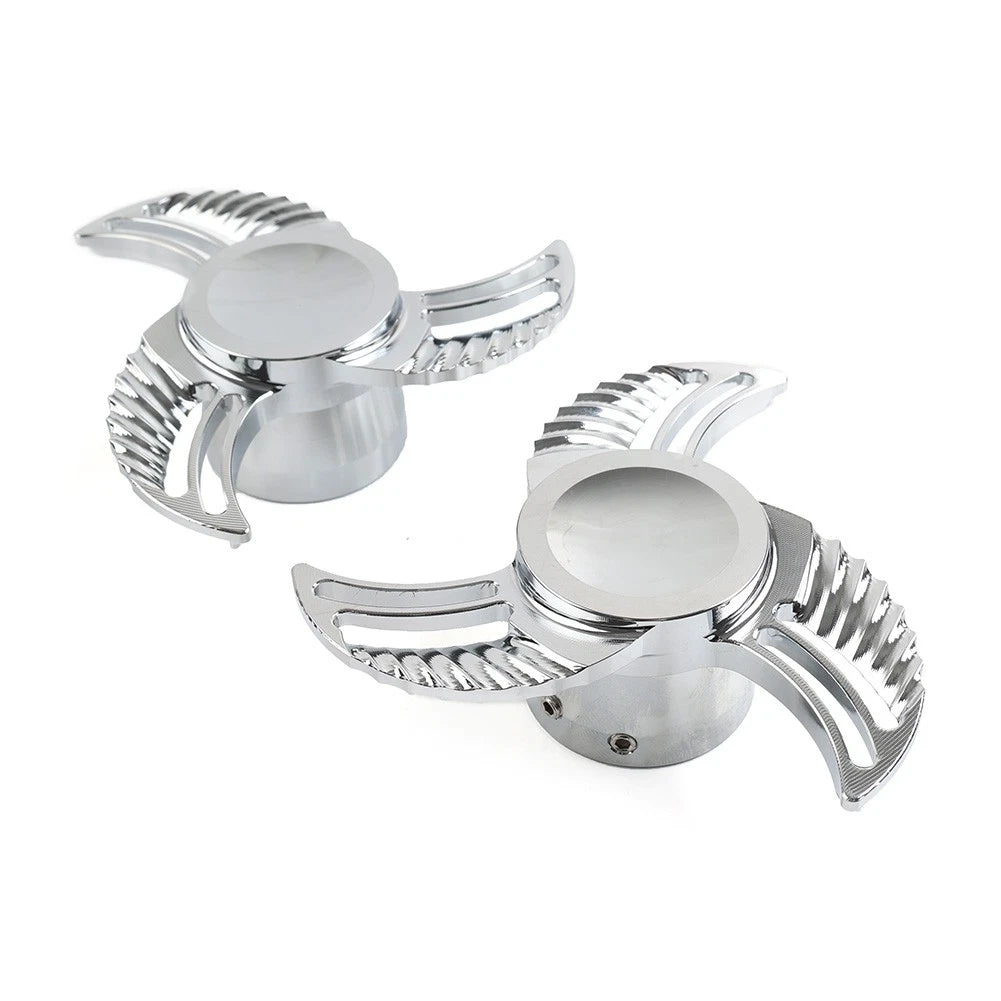 2x Spun Blade Spinning Front Axle Caps Nut Covers For Harley Softail Dyna Chrome