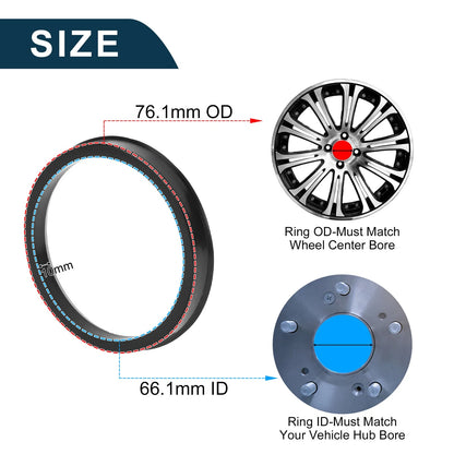 2X Wheel Hub Centric Rings for Car (OD 76.1mm ID 66.1mm) Black Polycarbonate
