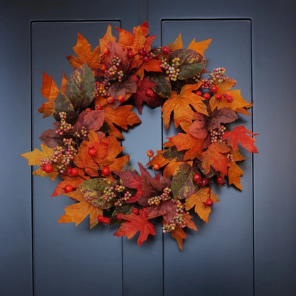 Fall Wreath 50cm with Autumn Leaves Berries for Front Door Wall Decor