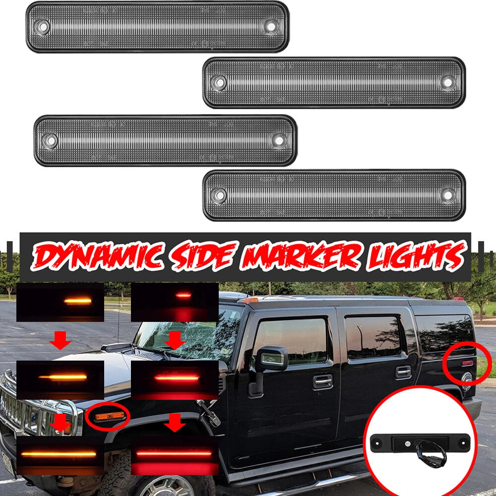 4X Clear Dynamic LED Side Marker Light Kit for Hummer H2 (2003–2009)
