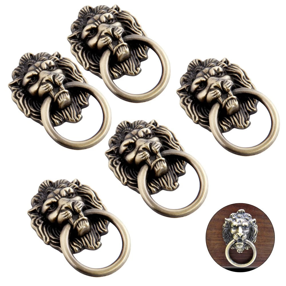 5Pc Antique Lion Head Door Pull Handle for Cabinet Drawer Dresser