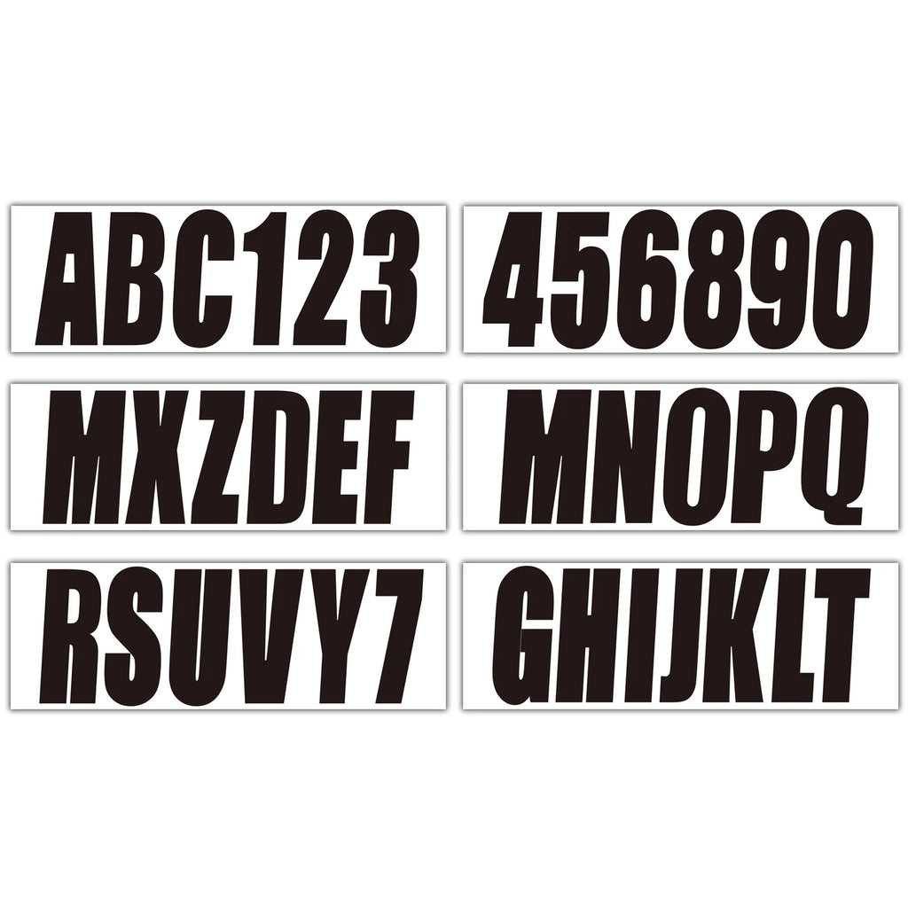 Set of 4 Decal A-Z & 0-9 Registration Stickers for Boat Black