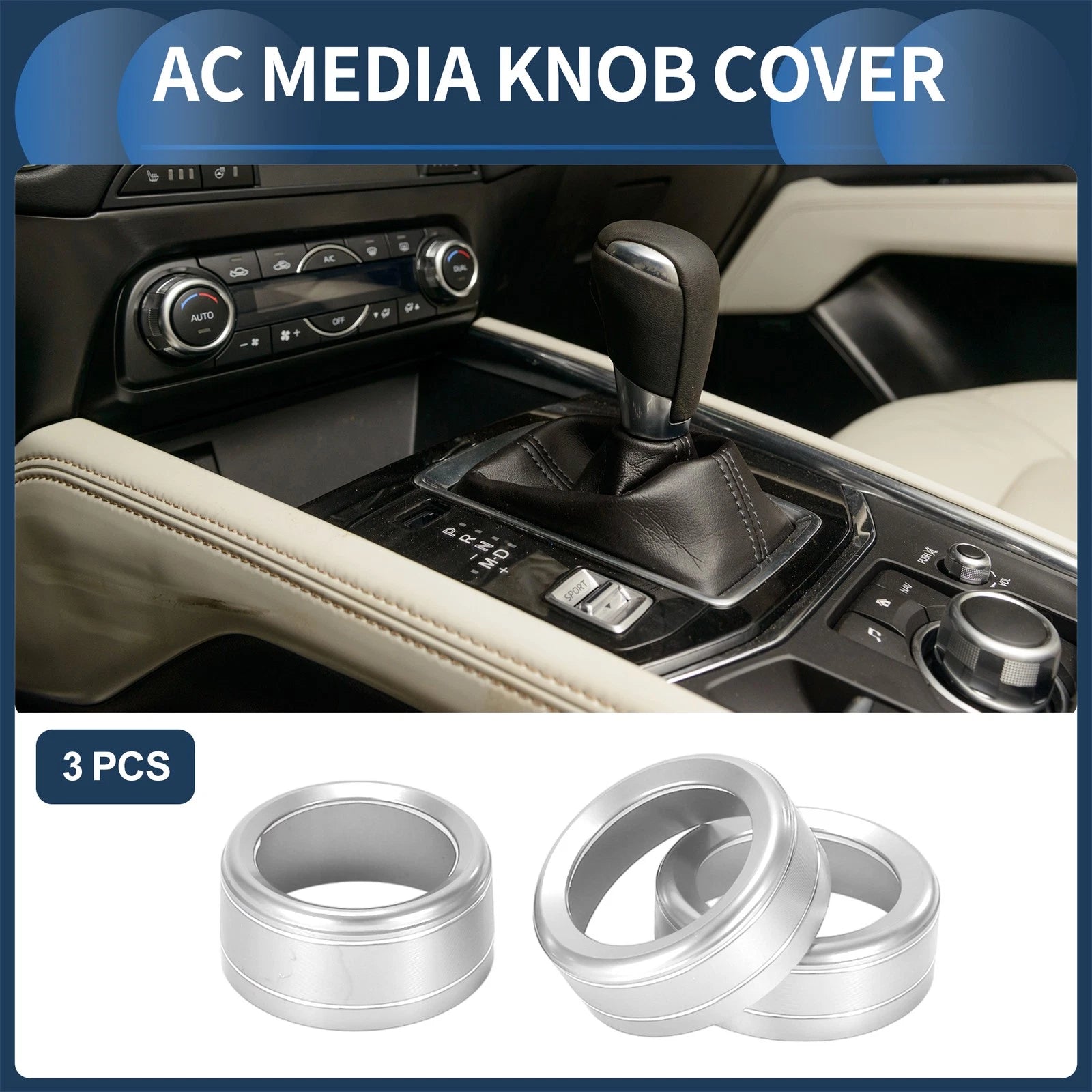 AC Media Switch Knob Cover Ring for Mazda 3 Touring (2017–2018) 3 Pcs