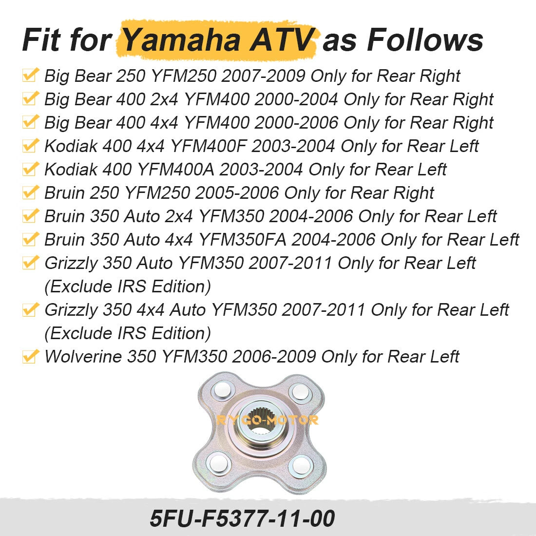 Rear Left Wheel Hub for Yamaha Kodiak 400 (2003–2004) YFM400A YFM400FA YFM400FAH