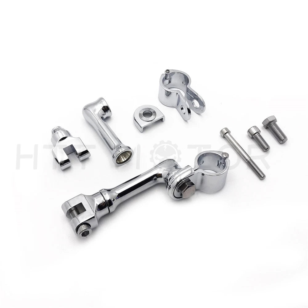 Chrome 1.5" Long Angled Adjustable Footpeg Mounting Kit for Universal Motorcycle