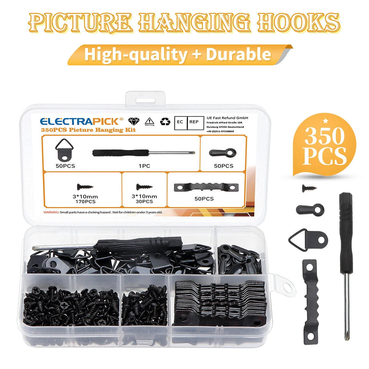 350PCS Sawtooth Picture Frame Hangers Kit - Black