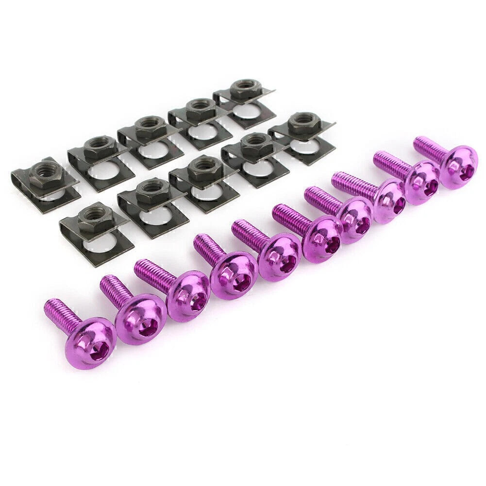 10 Pcs M6 Body Fairing Bolts Fastener Clips for Motorcycle (CNC Aluminium)