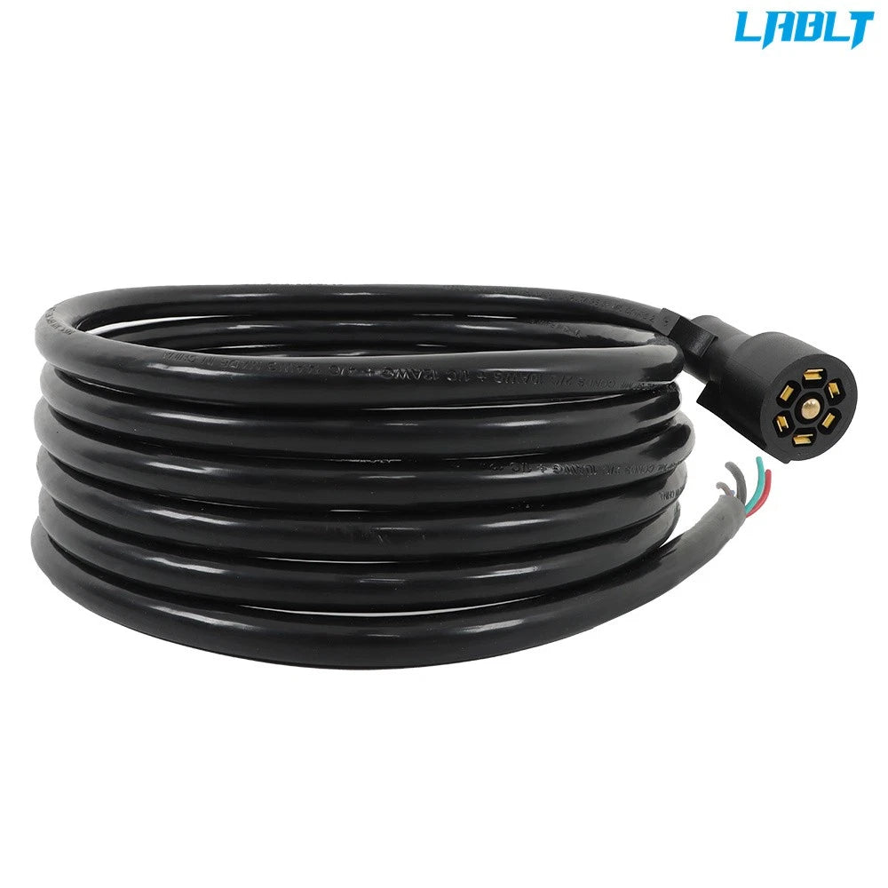 7-Way 7-Pin Wire Harness Light Plug Connector Trailer Cable - 16FT