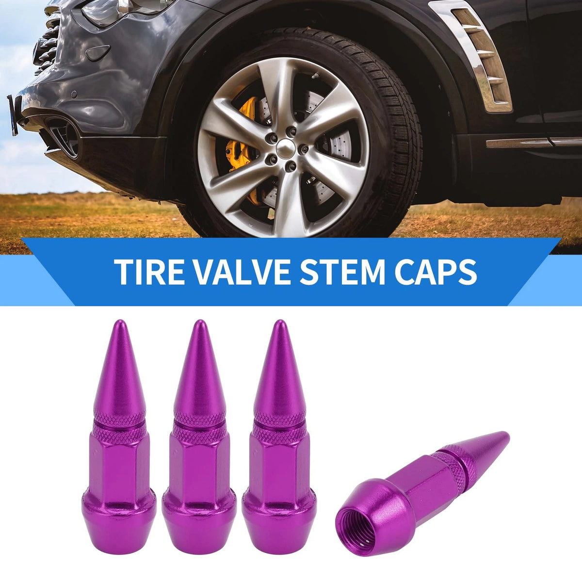 Tire Valve Stem Caps Purple Wheel Valve Cap Set for Car SUV RV (45x14mm)