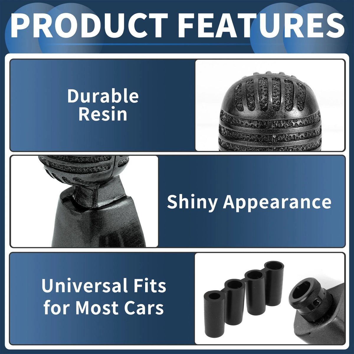 Shift Knob for Universal Fit (12cm) with 4 Adapters - Resin Black Set of 1