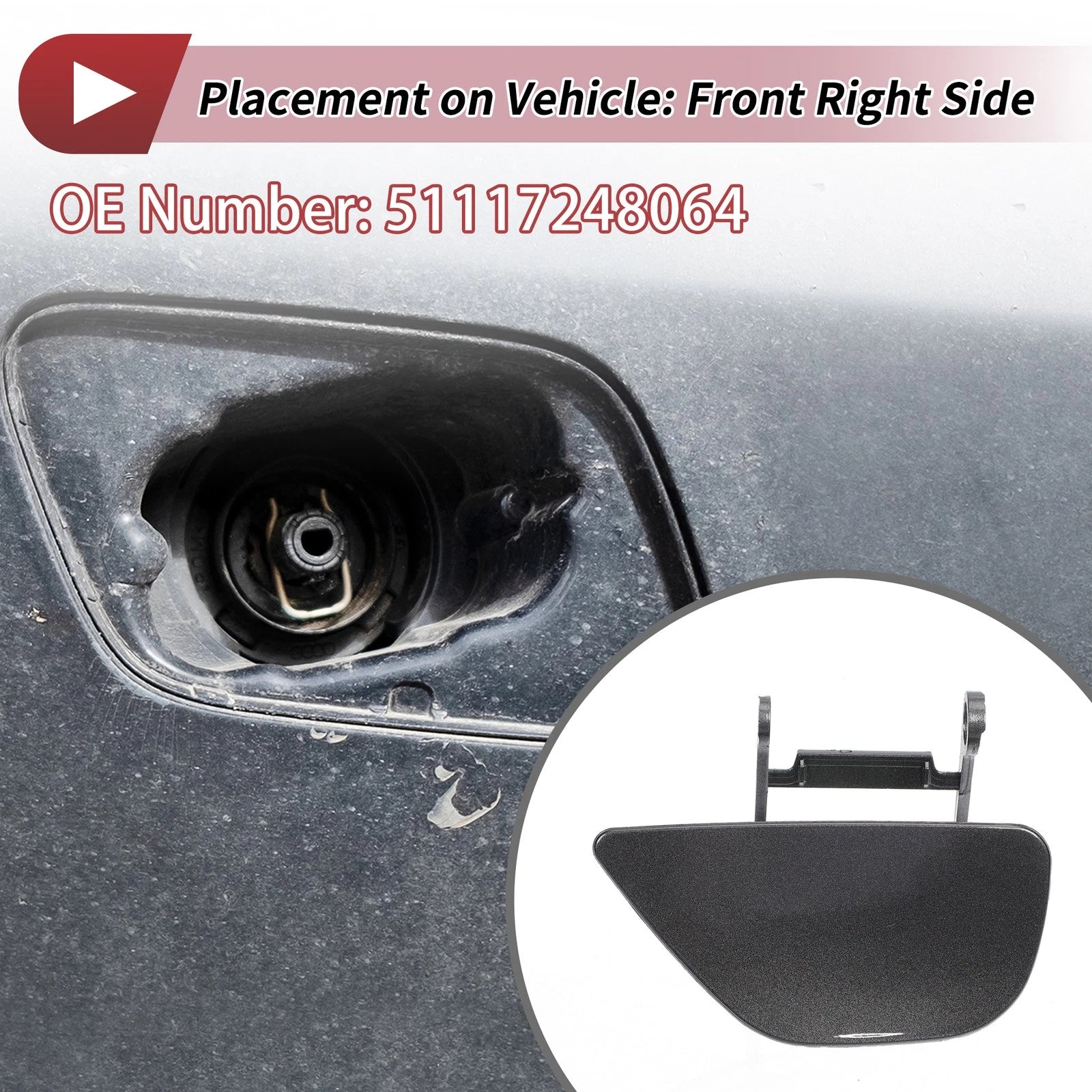 Front Right Washer Nozzle Cover Cap Replacement for BMW 535i GT (2010–2017)