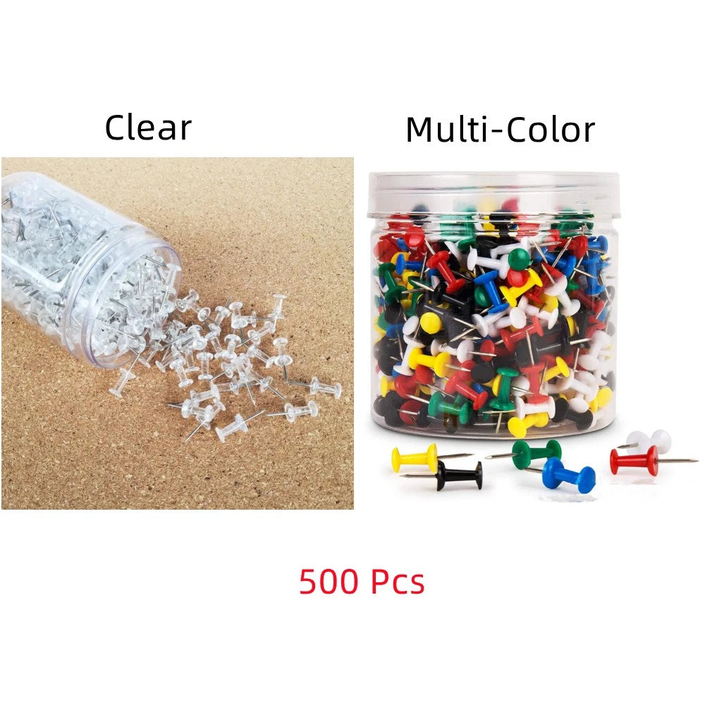500 Pcs Push Pin Thumb Tacks Plastic Head Steel Point Durable
