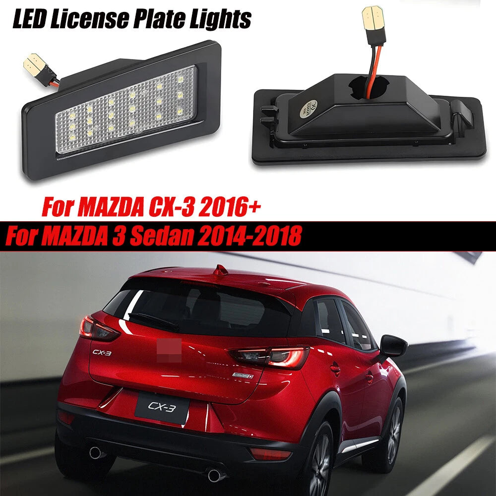 2X White LED License Plate Light for Mazda 3 (2014–2018) & CX-3 (2016–up)