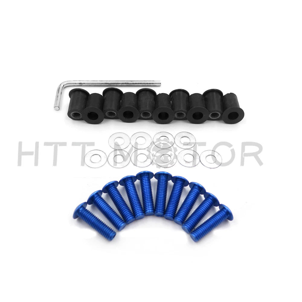 10pcs Windshield Bolt Kit for Motorcycle (Well Nuts, Blue)