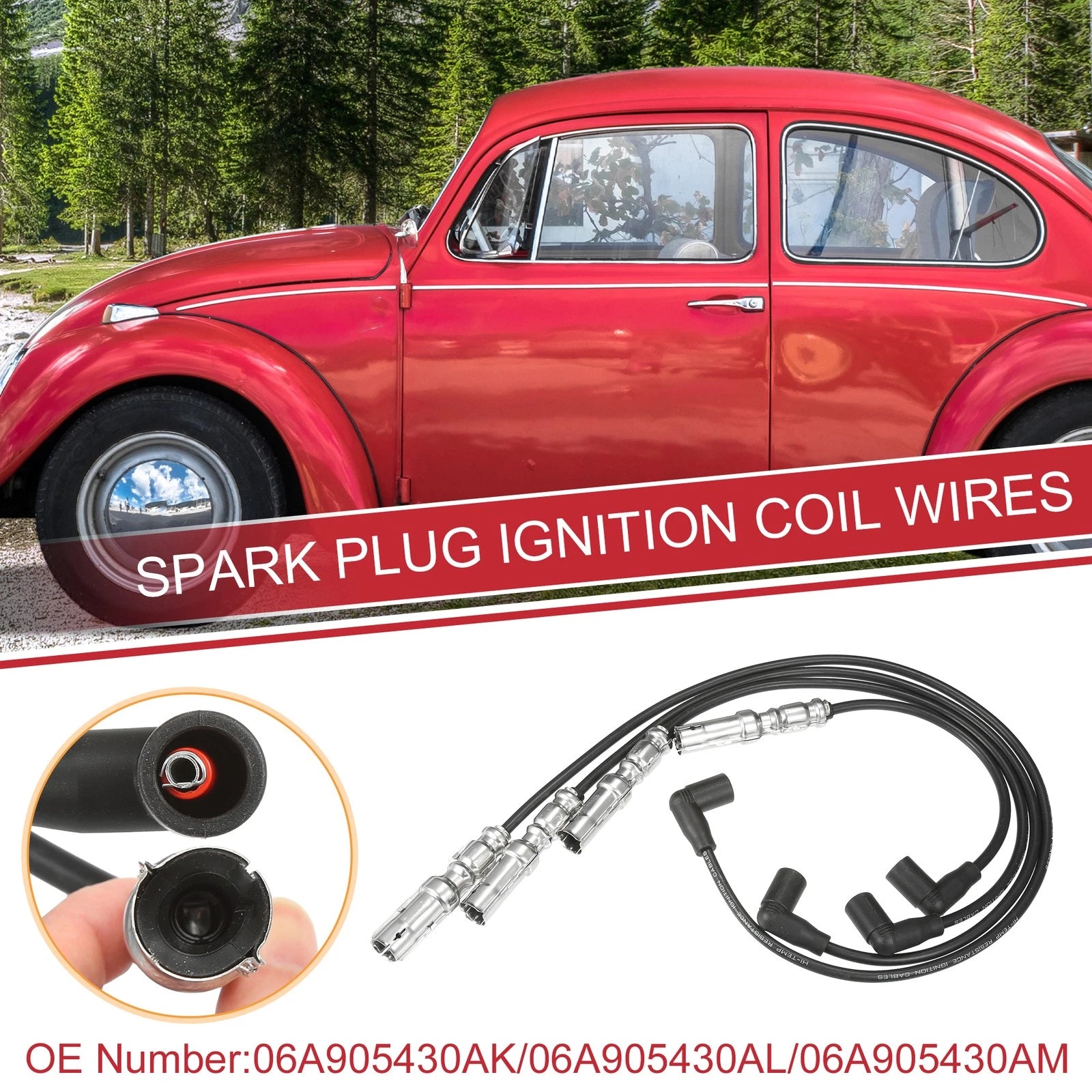 4 Pc Spark Plug Wire Ignition Coil Cable Replacement for Volkswagen Beetle (2002–2010)