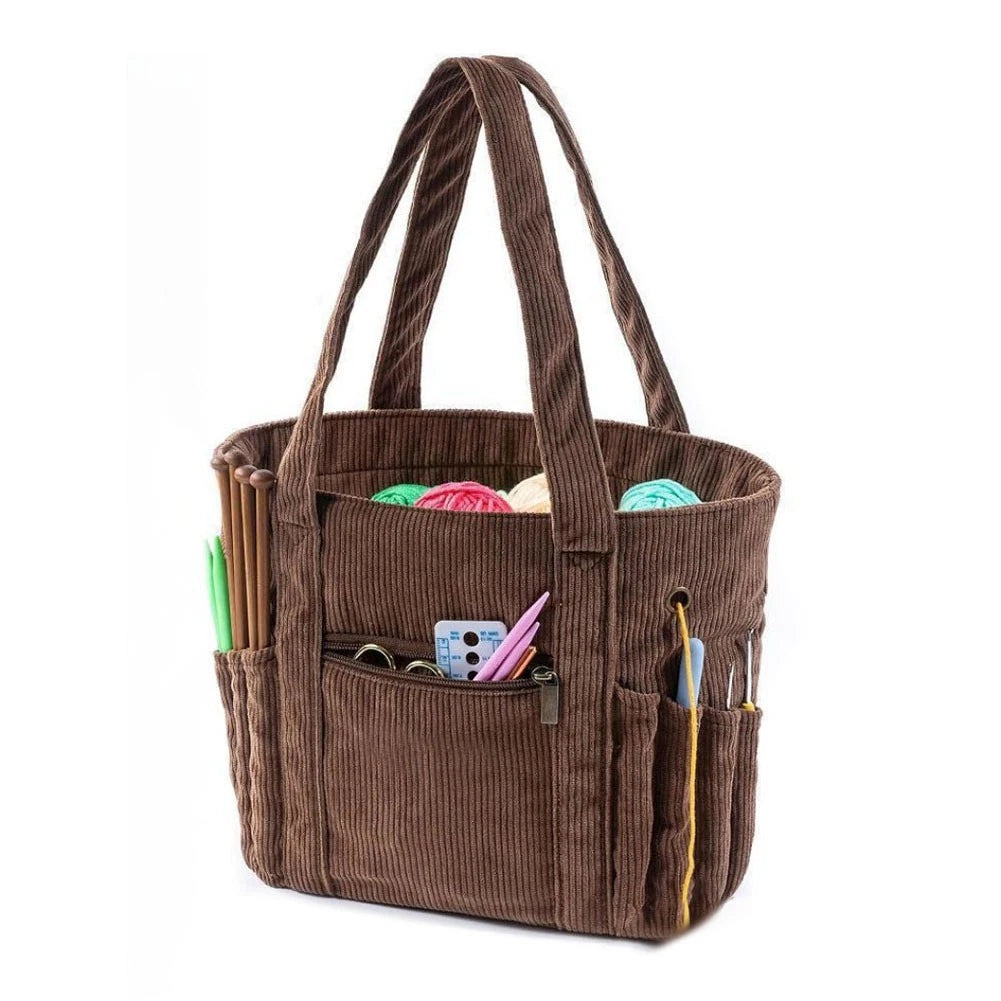 Yarn Tote Corduroy Bag with Smooth Thread Feed and Spacious Compartment