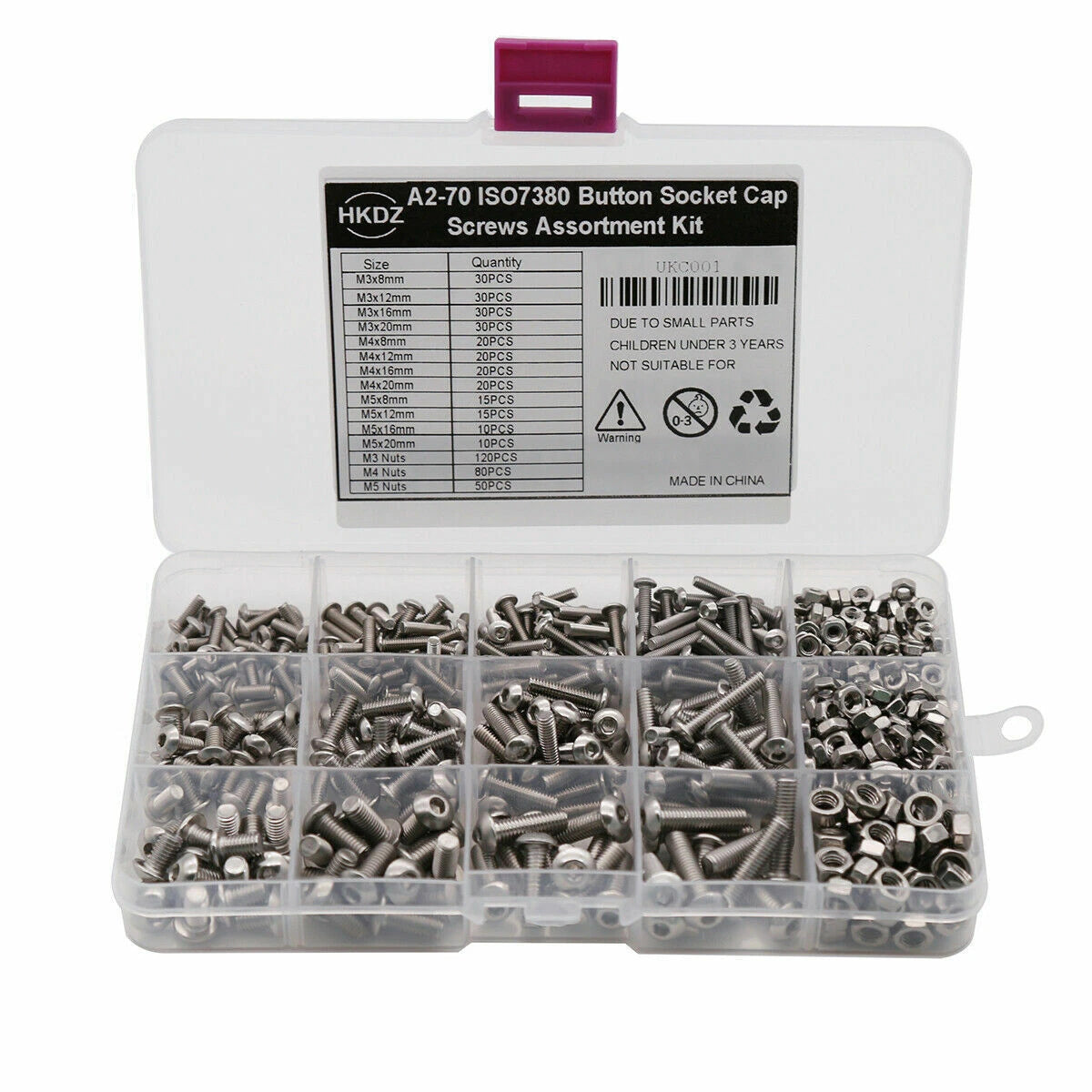 500pcs Stainless Steel Hex Socket Cap Head Bolts Screws Nuts M3 M4 M5 304 Kit