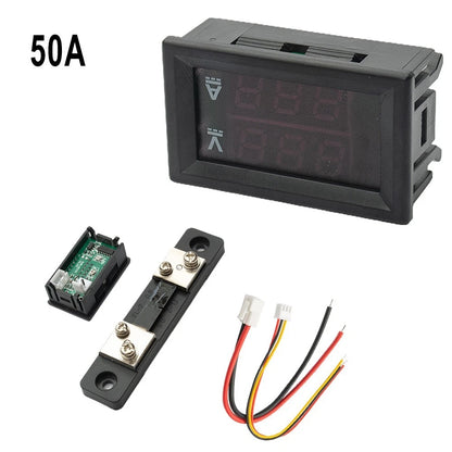 LED Dual-Digital Voltmeter Ammeter Gauge for Automotive (10/50/100A)