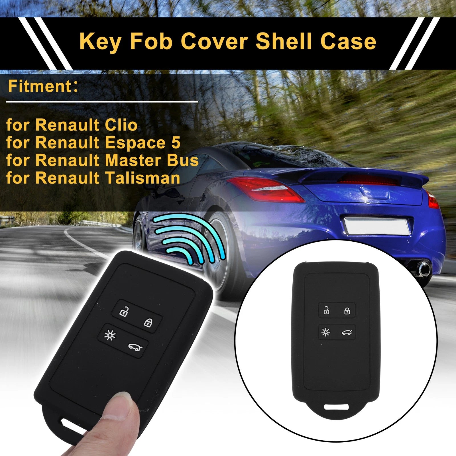 Black TPU Car Key Case for Renault Clio (2012–2019)
