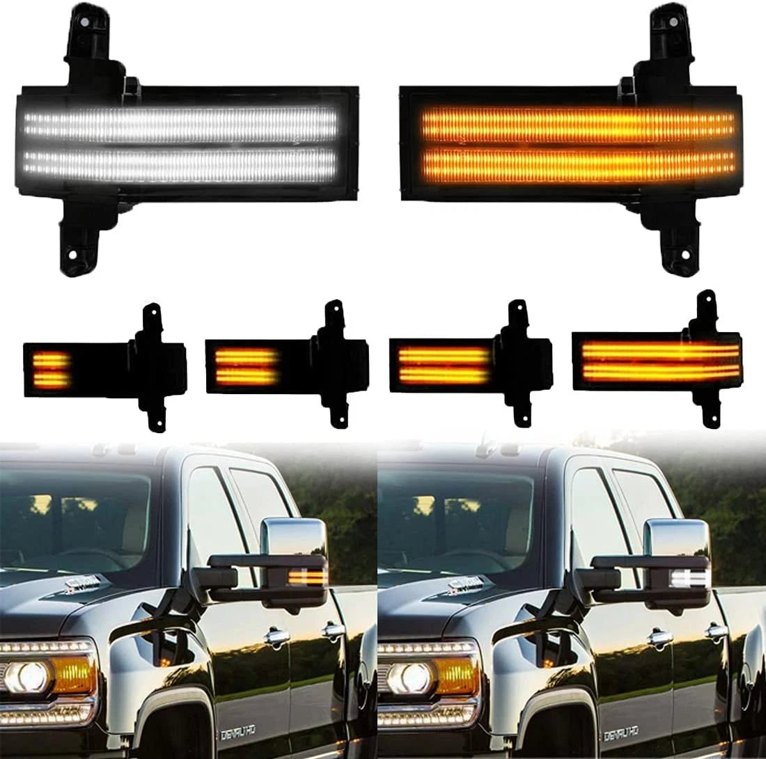2X LED Smoked Lens Dynamic Side Mirror Lights for Chevy Silverado Sierra (2014–2019)
