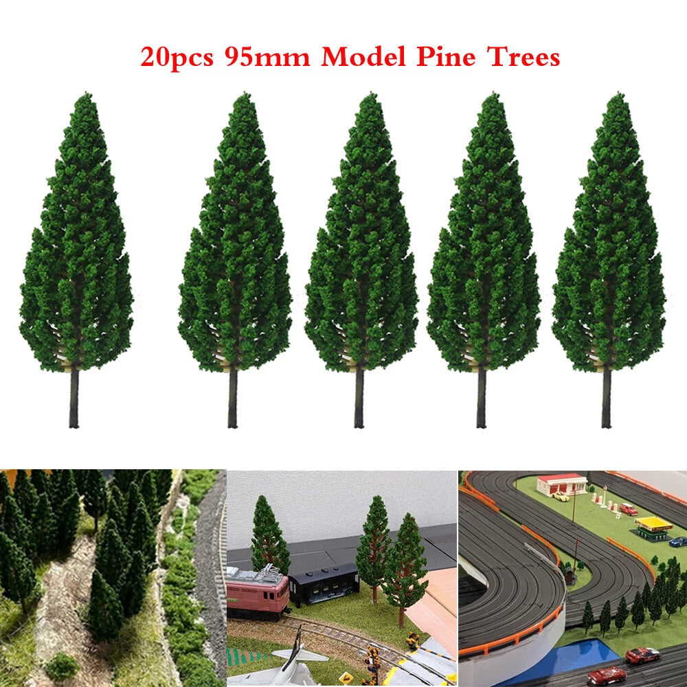 20pcs Model Pine Trees for HO OO Scale Train Railroad Landscape (95mm)