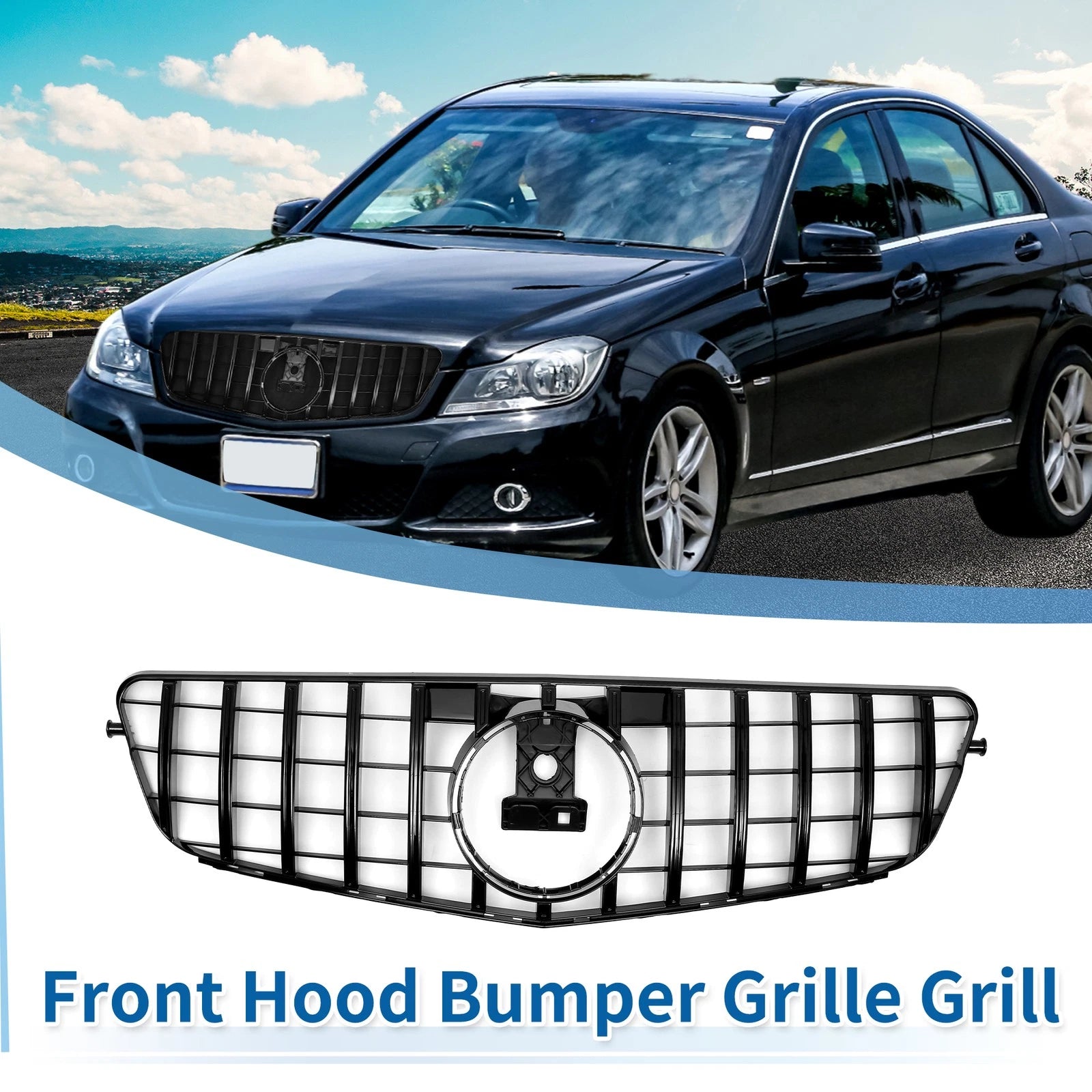 Front Upper Bumper Grille Grill Set for Mercedes-Benz C180 (2015–2019)
